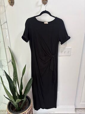Sezane Black Pippa Tie-Waist Midi Dresss